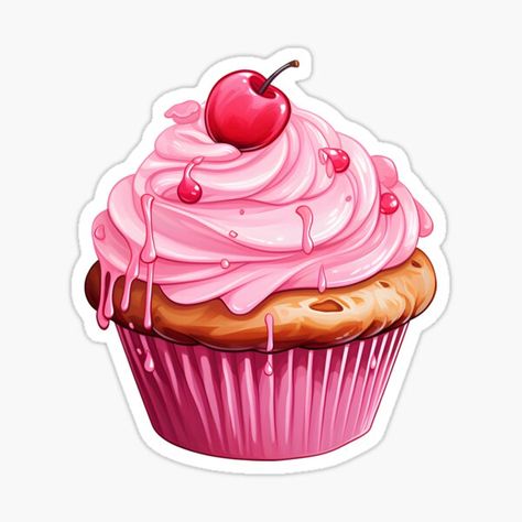 Cupcake Stickers Free Printable, Stickers Food Cute, Cute Cake Sticker, Cupcake Colouring, Desert Drawings, Cupcakes Pictures, Birthday Cake Sticker, Cupcake Cartoon, Bakery Stickers