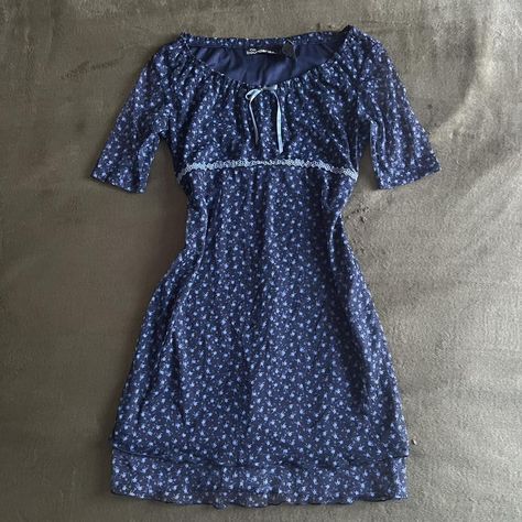 90s grunge milkmaid dress. Babydoll style. Navy... - Depop 90s Babydoll Dress, Womens Navy Dress, Milkmaid Dress, Y2k Coquette, Babydoll Style, 90s Grunge, Mesh Material, Navy Dress, Navy Floral