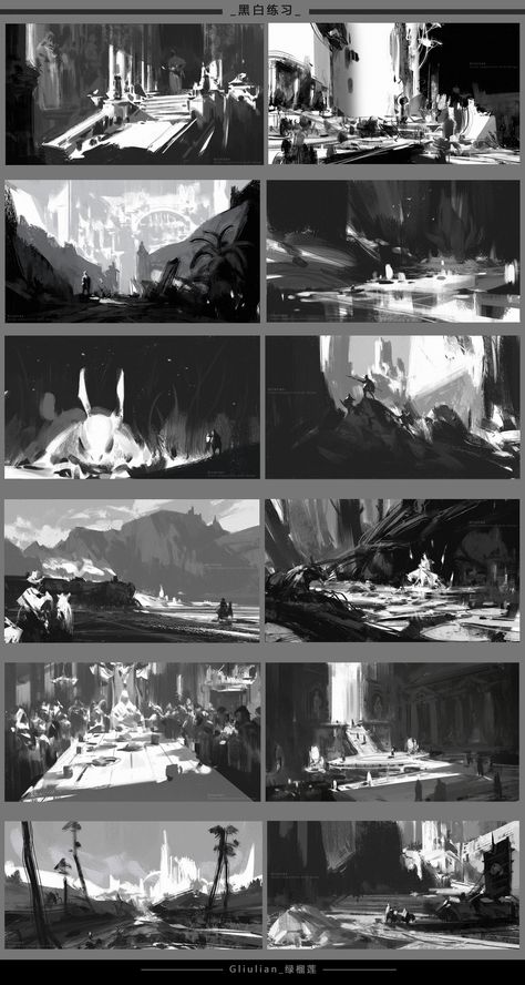 ArtStation - Black and white light, G liulian Environment Sketch, Brain Storming, Environment Painting, Bg Design, Concept Art Tutorial, Graphisches Design, Splash Art, Landscape Concept, Composition Design