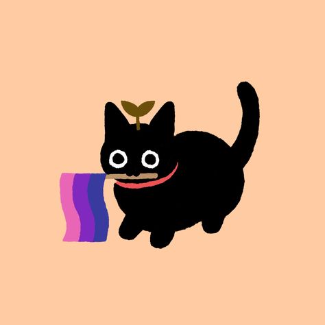 Black Cat Drawing, Black Cat Aesthetic, Bi Flag, Art Mignon, Cat Doodle, A Black Cat, Cat Icon, Cat Aesthetic, Art Anime