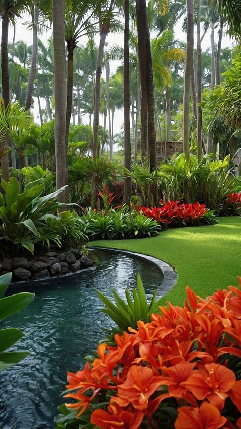 Garden Design Tips, Around A Tree Landscaping, Magical Landscaping, Tropical Landscape Lighting, Natural Landscaping Ideas, Aesthetic Garden Ideas, Home Landscaping Ideas, Front Yard Garden Ideas, Flower Backyard