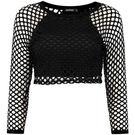 Una 3/4 Sleeve Large Fishnet Crop Top ($19) ❤ liked on Polyvore featuring tops, shirts, crop tops, long sleeves, long sleeve fishnet top, shirt top, cropped long sleeve shirt, long-sleeve shirt and long sleeve fishnet shirt Fishnet Long Sleeve Top, Fishnet Shirt, Crop Tops Shirts, Fishnet Crop Tops, Embellished Crop Top, Shirts Crop, Crop Top Outfits, Tops Black, Top Crop