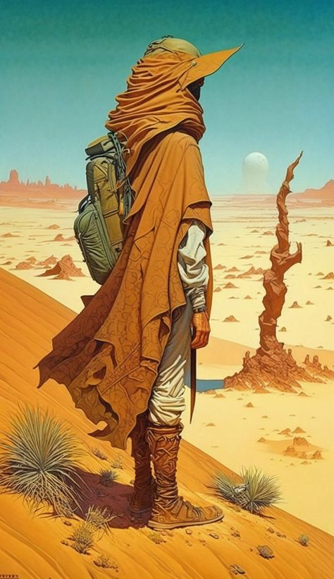 Moebius Art, Desert Aesthetic, Jean Giraud, Hyper Realistic Paintings, Desert Art, Fantasy Concept Art, Digital Art Illustration, Sci Fi Art, Fantasy Character Design