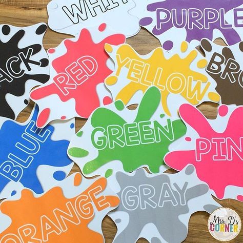 The last piece to finish the puzzle that is my classroom. Color splat wall posters! (FREE on my blog! http://Mrsdscorner.com and click on FREEBIES!) Shapes And Colors Classroom Door, Free Color Posters For Preschool, Free Class Decor Printables, Preschool Classroom Decor Themes Free Printable, Color Posters For Classroom Free, Pre K Classroom Decor, Colors Chart Preschool, Toddler Classroom Decorations, Free Classroom Decor