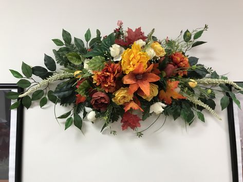 Floral Swags Horizontal, Horizontal Swag, Arch Ways, Window Swags, Table Swag, Church Sanctuary, Swag Ideas, Fall Swags, Halloween Floral