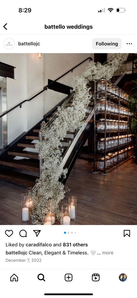 Staircase decor Wedding Stairway Decor, Wedding Decorations Stairs, Stairwell Wedding Decor, Stairs Party Decor, Stairway Wedding Decor, Stairway Flowers Wedding, Wedding Railing Decor, Stairs Wedding Decoration, Decorating Staircase For Wedding