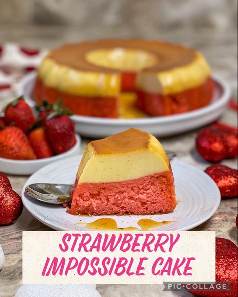 #flan #caramel #strawberry #cake #strawberrycakerecipes #chocoflan #valentines Easy Chocoflan Recipe Betty Crocker, Flan With Cake, Flan With Fruit, Vanilla Flan Cake, Chocoflan With Strawberries, Red Velvet Flan Cake, Fresa Flan Cake, Strawberry Chocoflan, Flan Cake Recipe Easy