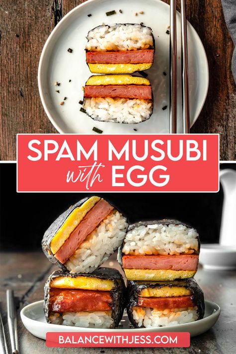 Breakfast Spam Musubi, Spam Meal Prep, Spam And Egg Musubi, Sushi With Spam, Breakfast Ideas With Spam, Spam Musubi With Egg, Spam Sushi Hawaiian, Asian School Lunch Ideas, Bento Food Ideas