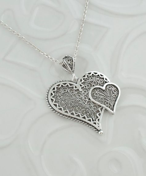 Find the perfect way to say "I ❤️ you" with our intricate 925 Sterling Silver Filigree Heart Pendant! 💞 Handcrafted with love, this elegant necklace features two hearts intertwined in a dance of devotion. Whether you're celebrating love, friendship, or self-love, this charm speaks volumes without saying a word. Ready to wear your heart on your neck? Click to ad👉 [https://nuel.ink/Ihmzci and let your love shine! ✨ #HeartToHeart #SterlingSilver #EtsyFinds Accessorize Jewellery, Pretty Jewelry Necklaces, Filigree Jewelry, Art Heart, Filigree Pendant, Heart Women, Sterling Silver Filigree, Double Heart, Silver Filigree