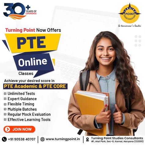 Unlock your potential with Turning Point's PTE Online Classes! 🌐 📚 Achieve your desired score in PTE Academic and PTE CORE with our expert guidance, flexible timings, and effective learning tools. Join now and take unlimited tests, participate in multiple batches, and benefit from regular mock evaluations. Start your journey to success today! 📞 +91 90538 40707 🌐 www.turningpoint.in 📍 #1, Atal Park, Sec-8, Karnal, Haryana (132001) #PTE #PTEOnlineClasses #TurningPointStudies #TestPreparation... Pte Exam, Pte Academic, Ielts Preparation, Ielts Reading, Listening Test, Reading Test, Ielts Writing, Medical Studies, Effective Learning