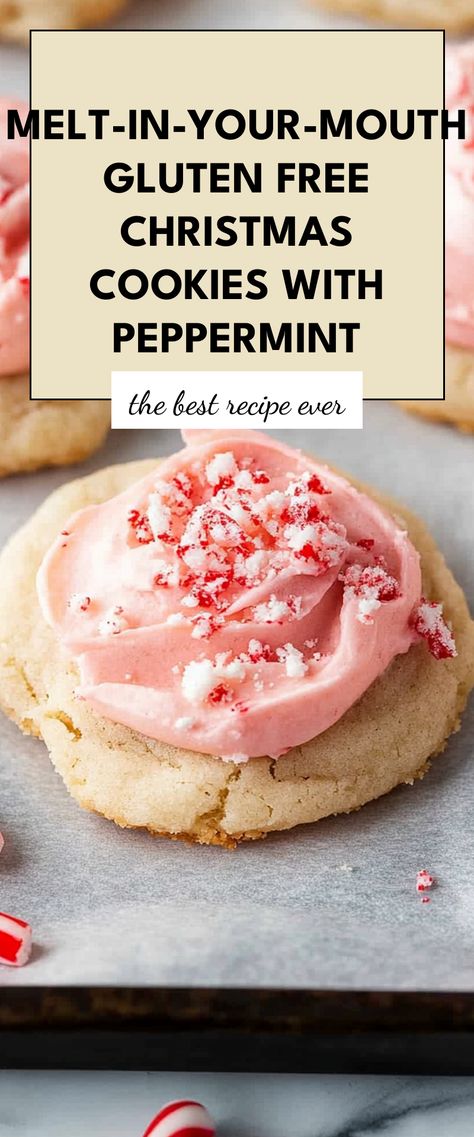 Image for Melt-in-Your-Mouth Gluten Free Christmas Cookies with Peppermint Cookies With Peppermint, Peppermint Cookie Recipe, Peppermint Cookie, Gluten Free Holiday Cookies, Gluten Free Christmas Cookies, Dairy Free Recipes Dessert, Gluten Free Holiday, Gluten Free Cookie Recipes, Christmas Baking Recipes