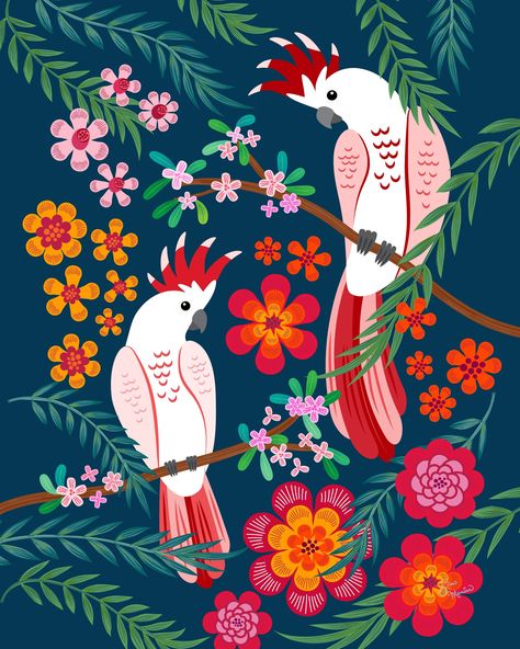 Cockatoo Birds / Tropical Print / Poster Art / Illustration / Home Decor / Wall Art / Lisa Monias Height 20 x Width 16. UNFRAMED Details High-quality inkjet print of an original art painting. Vibrant colors, printed with rich, vibrant inks. All artwork is printed on a professional large format printer. Indoor Bright White Satin Paper. Colors may vary due to monitor settings. Print of an original painting by Lisa Monias. The frame is not included. Colors may vary due to monitor settings. Print of an original painting by Lisa Monias. The frame is not included. All rights reserved. No part of this art may be reproduced, distributed, or transmitted in any form or by any means, including scanning, copying, or other digital, electronic or mechanical methods, without the prior written permission Tropical Illustration Art, Tropical Bird Painting, Tropical Bird Illustration, Tropical Garden Illustration, Birds Of Paradise Poster, Poster Art Illustration, Birds Tropical, Quirky Bird Illustration, Tropical Art Print