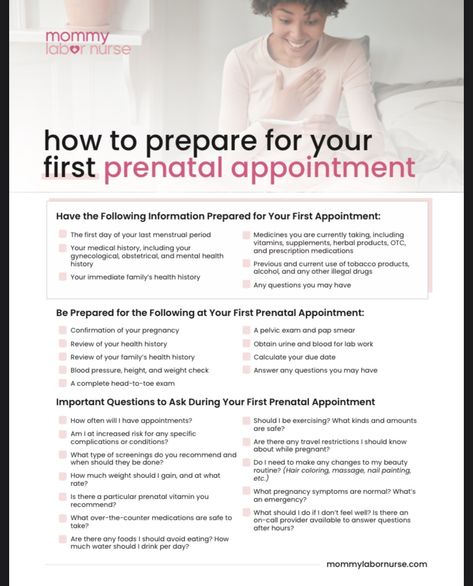 1st Prenatal Appointment Questions, Spotting During Pregnancy, First Prenatal Appointment, Family Health History, Prenatal Appointment, Labor Nurse, Menstrual Period, Prenatal Care, Health Journal