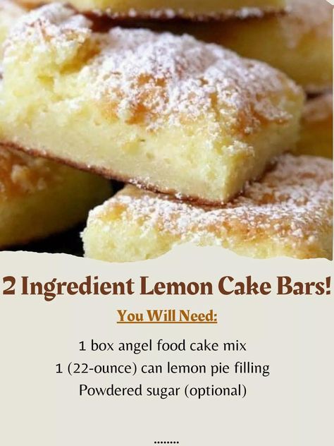 Lemon Cake Bars, Angel Food Cake Mix, Lemon Cake Mix Recipe, Lemon Desserts Easy, 3 Ingredient Desserts, Lemon Bars Easy, Lemon Pie Filling, Angel Food Cake Mix Recipes, Lemon Dessert