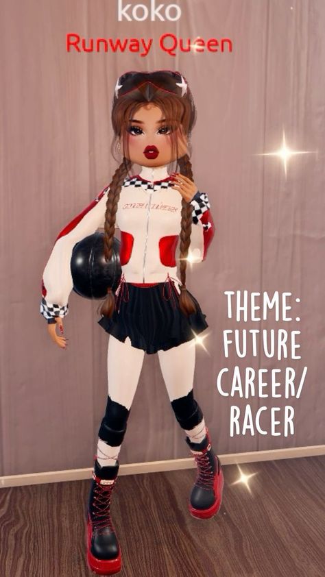 Dress to Impress No VIP Outfit Hacks Theme DTI Bikers and Racers Lightning McQueen Nascar Cool First Date Fall Cute Red Rockstar Girly Fashion Inspiration Fashion Ideas Outfit Inspo DTI Roblox Biker Dress, Fancy Dress Code, Vip Dress, Career Outfits, Shimmery Dress, Roblox 3, Aesthetic Roblox Royale High Outfits, Theme Dress, Combo Dress