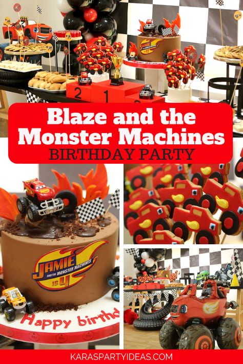 Kara's Party Ideas Blaze and the Monster Machines Birthday Party | Kara's Party Ideas Blaze Birthday Party Games, Blaze Birthday Party Food, Blaze Theme Birthday Party, Blaze And Monster Machine Party Ideas, Blaze Third Birthday, Blaze And The Monster Machines Birthday Printables, Blaze The Monster Machine Cake, Blaze The Monster Machine Party Ideas, Blaze Birthday Party Ideas Decoration