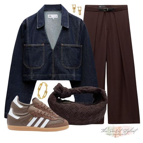 Brown Belt Bag Outfit, Brown Flats Outfit, Suede Bag Outfit, Trousers Outfit Winter, Brown Belt Outfit, Brown Trousers Outfit, Denim Pumps, Ballet Flats Outfit, Belted Trousers