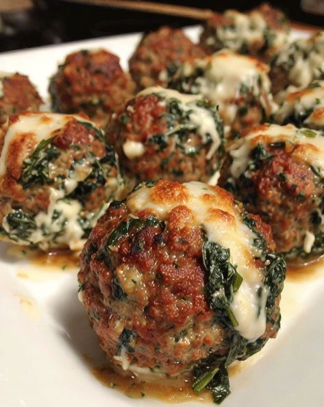 Delightfully cheesy spinach garlic meatballs stuffed with gooey mozzarella! Perfectly savory bites for any occasion. #MozzarellaMagic #CheesyGoodness #MeatballHeaven #SpinachLovers Meatballs Stuffed With Mozzarella, Garlic Meatballs, Mozzarella Recipe, Cheesy Meatballs, Mozzarella Stuffed Meatballs, Cheesy Spinach, Fresh Tomato Recipes, Flavorful Dinner, Mozzarella Recipes