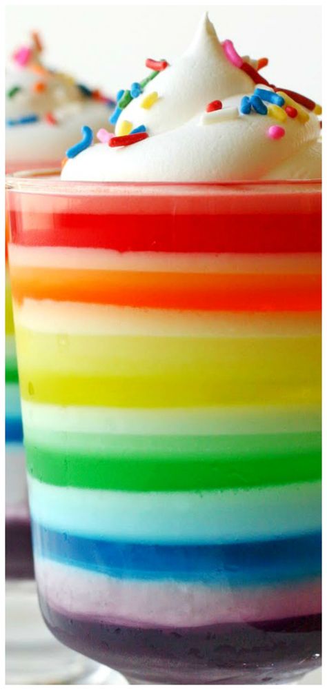 How To Make Rainbow Jello ~ You’ll need one small box of jello for each color you want… and one large tub of cool whip.