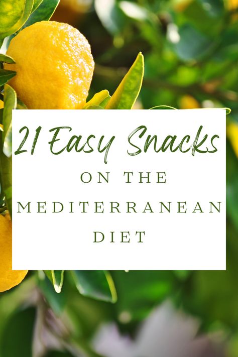 Not only is the Mediterranean Diet really healthy, but it's simple. Here are 21 easy snack ideas that benefit your total body health but take less than 2 minutes to put together. Also, they're delicious. #mediterraneandietsnacks #easymediterraneandiet #easysnackideas #mediterraneandietideas #snackideas #healthysnackideas Snacks For Mediterranean Diet, Mediterranean Snacks Ideas, Mediterranean Diet Snacks Ideas, Mediterranean Diet Snack, Mediterranean Diet Snacks, Mediterranean Snacks, Easy Snack Ideas, Mediterranean Diet Plan, Diet Lifestyle