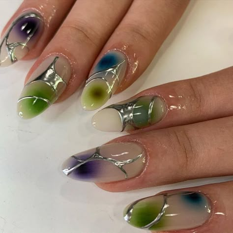 Aura Nails Designs, Halo Nails, Nail Design Glitter, Aura Nails, Airbrush Nails, Nails Trends, Spotify Apple, Kawaii Nails, Young Thug