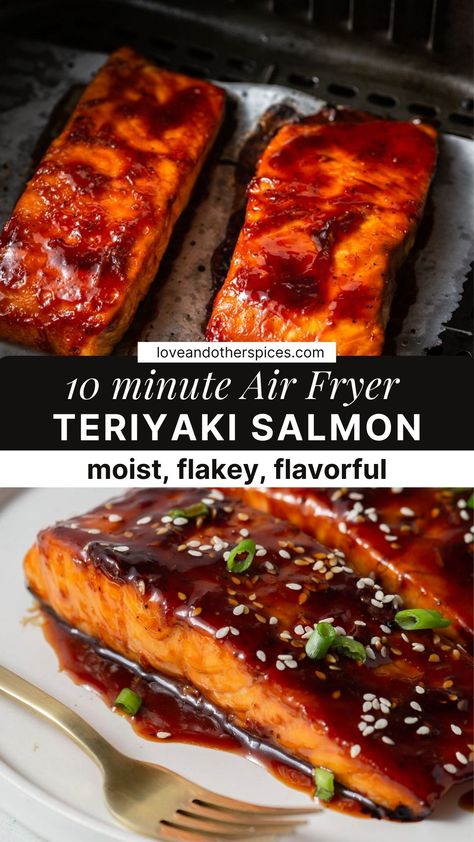 Teriyaki Glazed Salmon Recipes, Salmon Recipes Air Fried, Air Fryer Fish Recipes Salmon, Airfryer Teriyaki Salmon, Air Fryer Bbq Salmon, Airfryer Recipes Salmon, Teryokie Salmon, Air Fryer Terriaki Salmon, Salmon Glaze Air Fryer