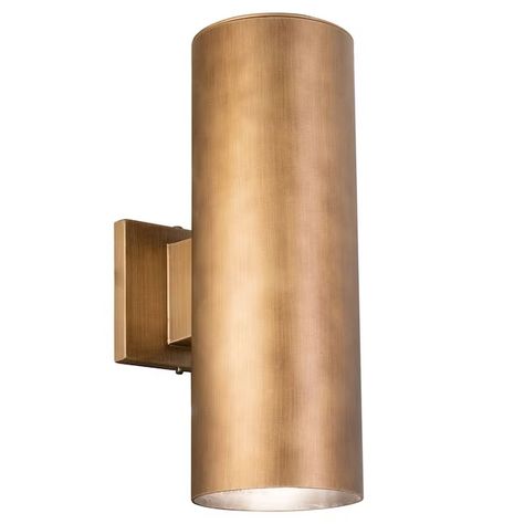 Cascadia Chiasso 2-Light 14.25-in Warm Brass Outdoor Wall Light in the Outdoor Wall Lights department at Lowes.com Outdoor Mid Century, Outdoor Porch Lights, Wall Wash Lighting, Contemporary Transitional, Exterior Light Fixtures, Door Porch, Front Door Porch, Outdoor Wall Lantern, Cylinder Shape