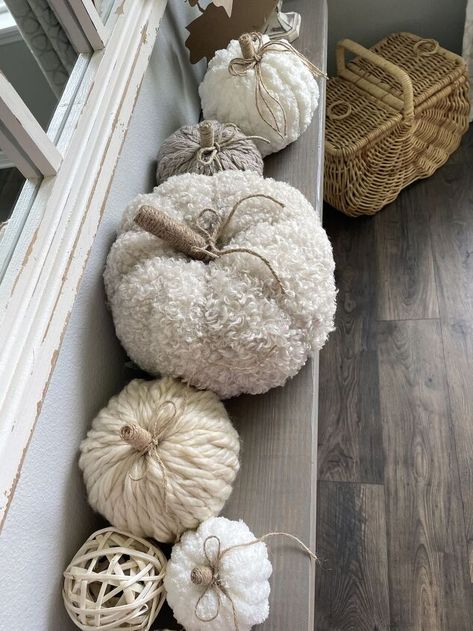 Yarn Pumpkins, Fuzzy Pillows, Autumn Crochet, Fall Pumpkin Crafts, Fall Decor Diy Crafts, Super Saturday, Faux Pumpkins, Fall Yall, Pumpkin Fall Decor