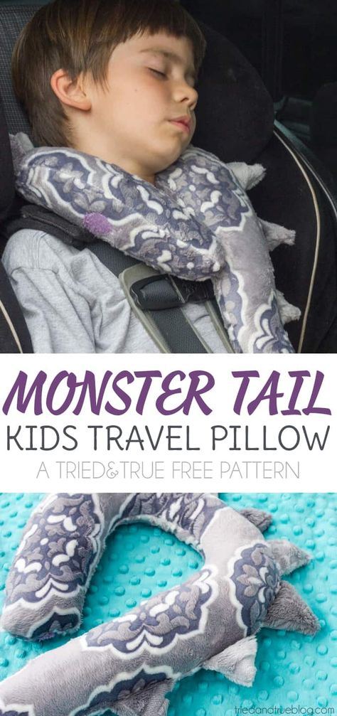 Monster Tail Kid’s Travel Pillow Sewing Classes For Beginners, Monster Tail, Kids Travel Pillows, Kids Travel, Sewing Pillows, Sewing Projects For Kids, Easy To Sew, Sewing Class, Sewing Lessons