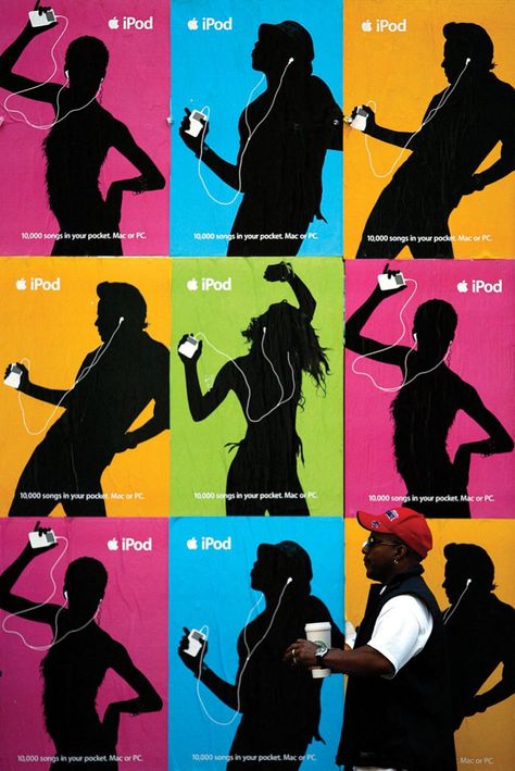 Ipod Advertisement, Ipod Advertising, Apple Advertisement, Ipod Ad, Ipod Silhouette, Silhouette Poster Design, Silhouette Graphic Design, Graphic Design Minimal, Silhouette Poster