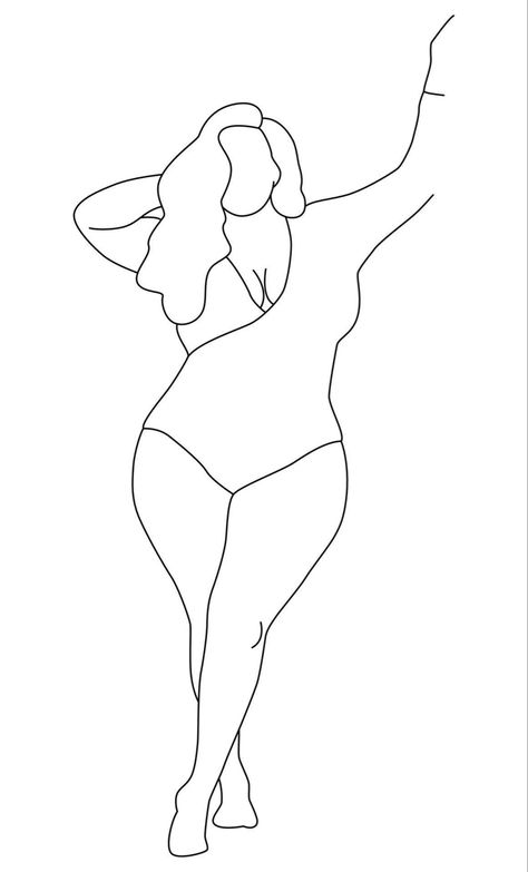 Curvy Silhouette Tattoo, Curvy Outline Drawing, Curvy Body Line Art, Women’s Body Outline Drawing, Woman’s Body Line Drawing, Hoodie Drawing, Body Image Art, Light Tattoo, Color Drawing Art