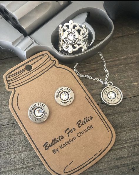 Customize your own Bullets For Belles set with your favorite stone color, caliber, and brass or silver casings!  #bulletsforbelles #bulletjewelry #southernjewelry #southerngirls #countrygirls #etsy #etsyshop #shopetsy #bulletnecklace #bulletring #bulletearrings #smallbusiness Bullet Belt Outfit, Bullet Casing Boutonniere, Shell Casings Crafts, Belle Necklace, Southern Jewelry, Bullet Shell Jewelry, Bullet Keychain, Bullet Casing Jewelry, 38 Special