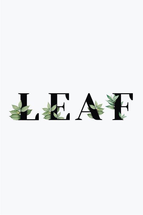 Botanical LEAF word black typography | free image by rawpixel.com / Aum Plant Typography, Leaf Typography, Botanical Capital Letter, Nature Typography, Leaf Font, Typeface Poster, Forest Logo, Green Logo Design, Leaf Vector