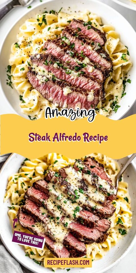 Craving a comforting side that complements your steak? Our Steak Alfredo Recipe combines tender pasta with a luscious, cheesy sauce that enhances your steak dinner experience. Don’t forget to save this recipe for your next dinner party and make your meal unforgettable! Steak Dinner Ideas Sides, Creamy Steak, Steak Alfredo, Dinner Ideas Sides, Seasoned Steak, Steak Dinner Ideas, Steak Pasta, Creamy Pasta Dishes, Tender Steak