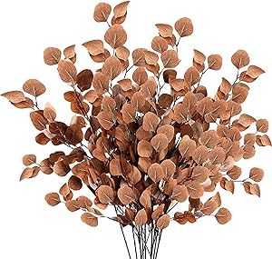 Sggvecsy 6 Pcs Fall Artificial Eucalyptus Stems Long Silver Dollar Leaves Fake Silk Eucalyptus Leaf Branches for Indoor Home Autumn Festival Thanksgiving Decor(Dark Brown) Thanksgiving Eucalyptus Table, Amazon Fall Decor, Fall Eucalyptus, Eucalyptus Stems, Fall Stem, Feuille Eucalyptus, Neutral Fall Decor, Artificial Eucalyptus, Artificial Plants Outdoor