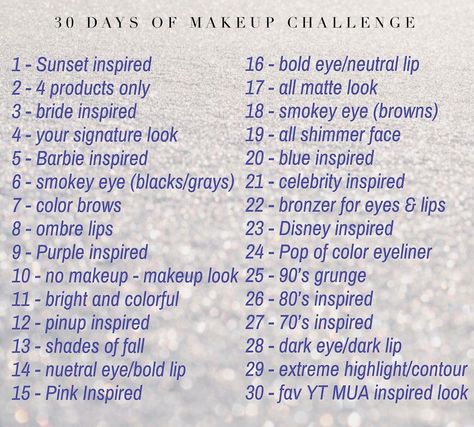 Makeup Themes Ideas List, 30 Days Of Makeup Challenge, Themed Makeup Products, 30 Day Makeup Challenge, Make Up Challenge Ideas, Makeup Challenge Ideas, 31 Days Of Halloween Makeup Challenge List, 30 Days Of Halloween Makeup, 30 Days Of Makeup Content