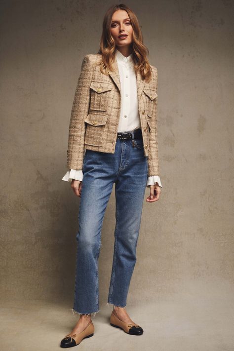 Boucle Jacket Outfit, Tweed Jacket Outfit, Comfortable Ballet Flats, Holland Cooper, Ballet Shoe, Field Coat, Boucle Jacket, Crop Blazer, Jacket Outfit