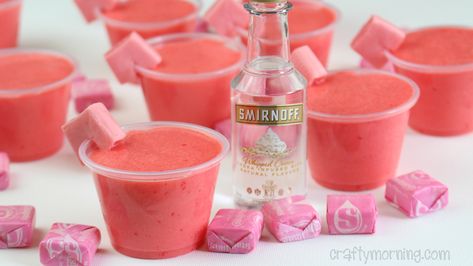 Make these delicious pink starburst jello shots! They ACTUALLY taste just like the best candy in the world does! Your friends will go nuts over these.   Yields: 1 dozen (2.5 oz) Jell-O shots INGREDIENTS NEEDED: 6 oz. Strawberry Jell-O gelatin 1 1/2 cups hot boiling water 1 shot glass sweet and sour mix 1/2 … Pink Starburst Jello Shots, Jell O Shot Recipes, Starburst Jello Shots, All Pink Starburst, Party Food Ideas For Adults, Whipped Vodka, Jell O Shots, Jelly Shots, Pudding Shots