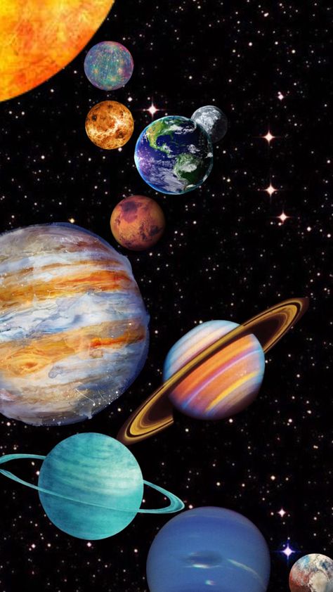 Surreal Solar System Planets Drawing Realistic, Painted Solar System, Painting Of Solar System, The Solar System Wallpaper, Space And Planets Wallpaper, Solar System Collage, Solar System Art Aesthetic, Galaxy Painting With Planets, Planets Wallpaper Solar System