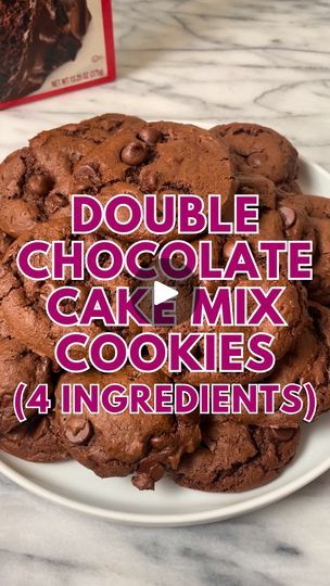 3.7K views · 1.7K reactions | DOUBLE CHOCOLATE CAKE MIX COOKIES 🍪 Follow @KathleensCravings for more easy baking recipes and grab the recipe below! ⬇️ 

Only 4 ingredients (plus salt)! These are kind of like a brownie in cookie form, but could not be easier to make!

Makes about 18-20 cookies
* 1 15.25oz box chocolate cake mix
* 2 large eggs, room temperature
* 1/3 cup oil - I use canola oil or vegetable oil
* 1/2 teaspoon kosher salt
* ~1 cup chocolate chips

1. In a mixing bowl, whisk together the eggs and oil until combined. Stir in the cake mix and salt until it is all combined and a dough forms. Fold in the chocolate chips
2. Pop the dough in the fridge to chill for 20-30 minutes while you preheat the oven to 350 degrees F.
3. Line a baking sheet with parchment paper. Use a 1.5 table Chocolate Chip Cookies From Cake Mix Recipes, Cake Batter Cookies Recipe, Boxed Brownie Recipes, Cookie Pies, Chocolate Box Cake, Chocolate Fudge Cookies, Chocolate Cake Mix Cookies, Cake Batter Cookies, Double Chocolate Cake