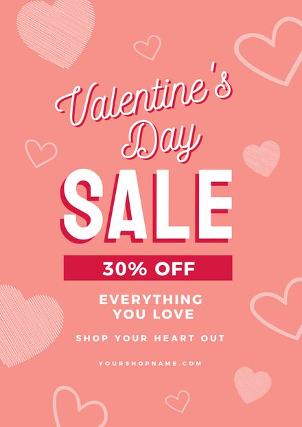 Valentines Day 30% Off Sale Template with Hand-drawn hearts - Easil Valentines Day Sale Poster, Valentines Day Newsletter, Valentines Day Email Design, Valentines Poster Design, Valentines Day Marketing Ideas, Valentines Day Ads, Valentines Day Graphic Design, Valentines Day Email, Valentines Day Promo