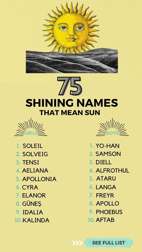 Names Meaning Sun, Names That Mean Sun, Sun Names, Last Name Meaning, Boy Name Meanings, Names Meaning, Fantasy Words, Strong Names, Uncommon Baby Names