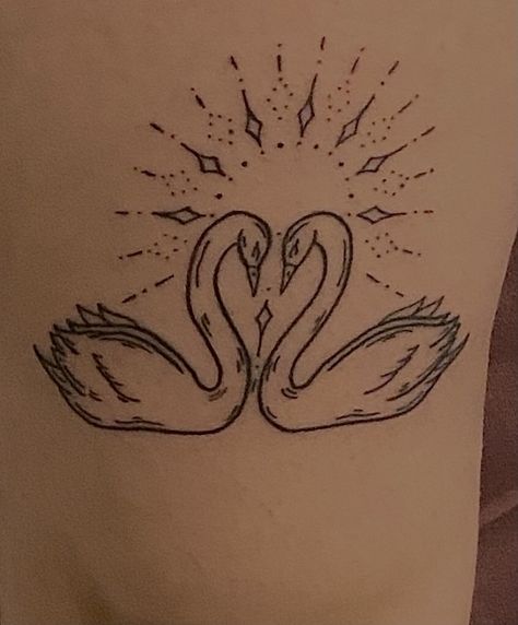 White Swan Tattoo, Swan Line Tattoo, 2 Swans Tattoo, Swan Tatoos Design, Swans Tattoo, Simple Swan Tattoo, Swan Lake Tattoo, Swan Tattoo Aesthetic, Two Swans Tattoo