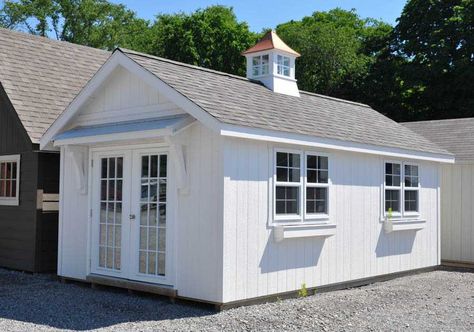 10'x20' Farmhouse Pavilion | Garden Sheds, Peak Style Sheds ('A' Frame), Pergolas & Pavilions Sales & Prices Sheds That Look Like Cottages, White Shed Ideas, Farmhouse Pavilion, 10x20 Shed Plans, 12x20 Shed, 1800 Farmhouse, Houses Design Ideas, 10x20 Shed, Pavilion Garden