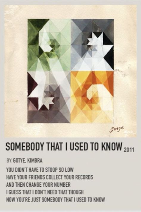 Somebody That I Used To Know Poster, Somebody That I Used To Know, Tier Ranking, Photograph Song, Song Polaroid, Brown Room, Song Posters, Minimalist Music, Last Friday Night