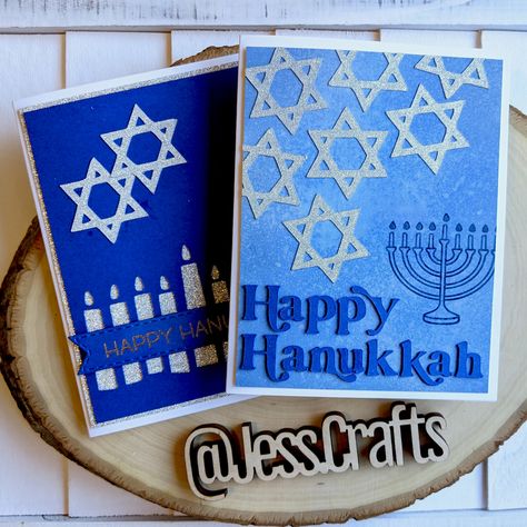 Hanukkah Cards - Scrapbook.com Hanukkah Cards Handmade, Hanukkah Crafts, Jewish Celebrations, Hanukkah Cards, Photopolymer Stamps, Distress Oxide Ink, Happy Hanukkah, Lawn Fawn, Menorah