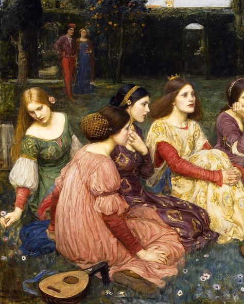 A Tale from the Decameron, 1916, oil on canvas, 101 x 159 cm. Lady Lever Art Gallery, UK. Preraphaelites Paintings, Jw Waterhouse, Raphaelite Paintings, European Artwork, August Sketch, Raphaelite Art, Waterhouse Paintings, Pre Raphaelites, John Waterhouse