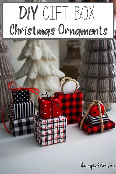 Mini Present Ornaments, Christmas Present Ornament, Diy Mini Present Boxes, Gift Box Ornaments Diy, Miniature Gift Boxes Diy, Decorative Christmas Boxes, Black Themed Christmas, Mini Christmas Gifts, Creative Christmas Presents