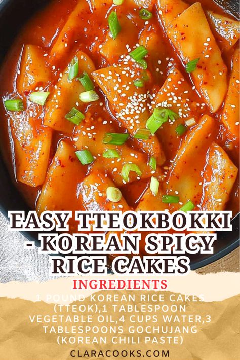 Easy Tteokbokki - Korean Spicy Rice Cakes Easy Recipes Korean, Rice Cake With Chocolate, How To Make Rice Cakes At Home, Easy Tteokbokki Recipe, Rice Cakes Korean, Easy Tteokbokki, Tteokbokki Recipe Easy, Rice Cakes Recipe, Tteokbokki Recipe