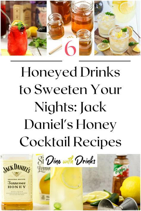 Collage of 4 jack honey cocktails. Jack Honey Drinks, Cocktails With Jack Daniels Honey, Jack Daniels Honey Drinks Recipes, Jack Honey Cocktails, Jack Daniels Honey Whiskey Drinks, Jack Daniels Honey Drinks, Lime Drinks Cocktails, Jack Daniels Honey Whiskey, Honey Cocktails